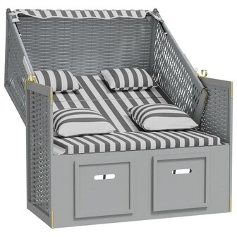Strandstoel met kussens poly rattan en massief hout grijs wit 3
