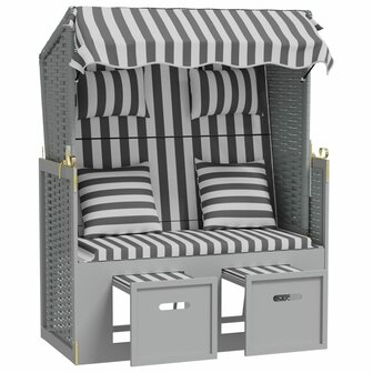 Strandstoel met kussens poly rattan en massief hout grijs wit 4