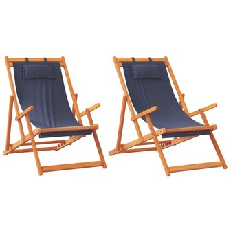 Strandstoelen 2 st inklapbaar stof blauw 2