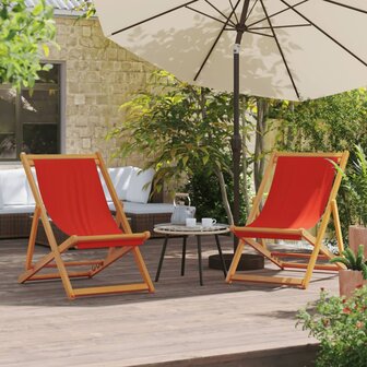 Strandstoelen 2 st inklapbaar stof rood 1