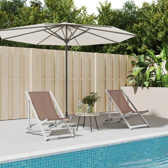 Strandstoelen inklapbaar 2 st aluminium en textileen bruin 1
