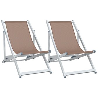 Strandstoelen inklapbaar 2 st aluminium en textileen bruin 2