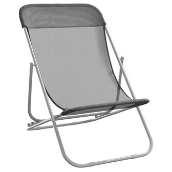 Strandstoelen 2 st textileen en gepoedercoat staal grijs 3