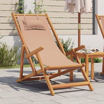 Strandstoel inklapbaar massief eucalyptushout en stof taupe 1