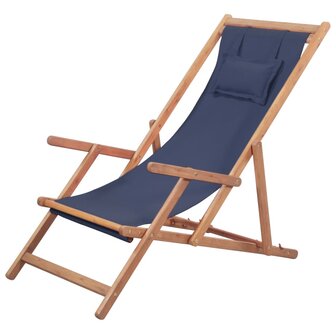 Strandstoel inklapbaar stof en houten frame blauw 1