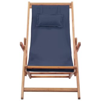 Strandstoel inklapbaar stof en houten frame blauw 2