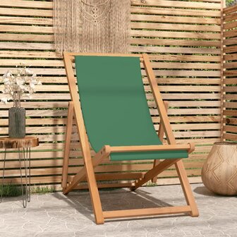 Strandstoel inklapbaar massief teakhout groen 1