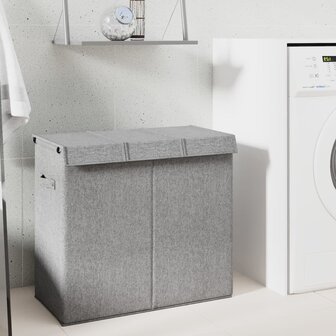 Wasmand inklapbaar 64,5x34,5x59 cm kunstlinnen grijs 1