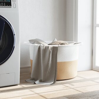Wasmand &Oslash; 55x36 cm katoen beige en wit 3