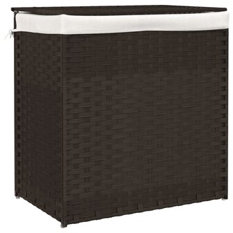Wasmand met 2 vakken 53x35x57 cm poly rattan donkerbruin 2