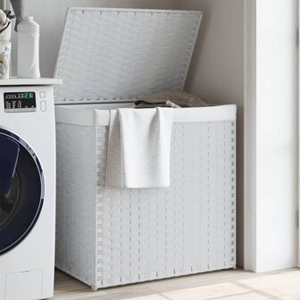 Wasmand met 2 vakken 53x35x57 cm poly rattan wit 1