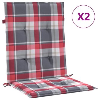 Tuinstoelkussens 2 st 100x50x3 cm oxford stof ruitpatroon rood 2
