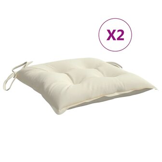 Stoelkussens 2 st 40x40x7 cm stof cr&egrave;mewit 2