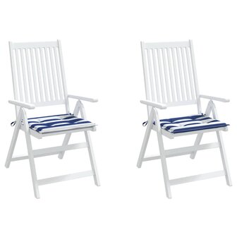 Tuinstoelkussens 2 st gestreept 40x40x3 cm stof wit en blauw 4
