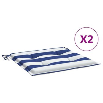 Tuinstoelkussens 2 st gestreept 50x50x3 cm stof wit en blauw 2