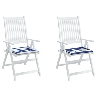 Tuinstoelkussens 2 st gestreept 50x50x3 cm stof wit en blauw 4