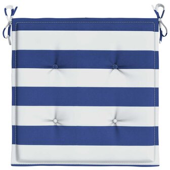 Tuinstoelkussens 2 st gestreept 50x50x3 cm stof wit en blauw 6