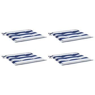 Tuinstoelkussens 4 st gestreept 50x50x3 cm stof wit en blauw 3