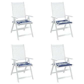 Tuinstoelkussens 4 st gestreept 50x50x3 cm stof wit en blauw 4
