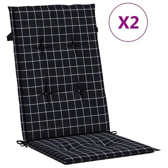Stoelkussens 2 st hoge rug ruitpatroon stof zwart 2