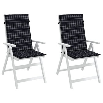 Stoelkussens 2 st hoge rug ruitpatroon stof zwart 3