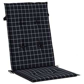 Stoelkussens 2 st hoge rug ruitpatroon stof zwart 4