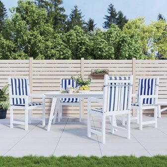 Stoelkussens 4 st lage rug gestreept stof wit en blauw 1