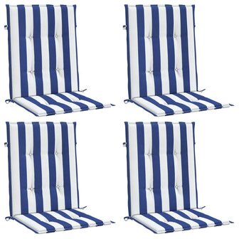 Stoelkussens 4 st lage rug gestreept stof wit en blauw 3