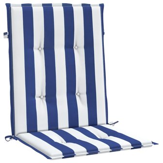 Stoelkussens 4 st lage rug gestreept stof wit en blauw 5