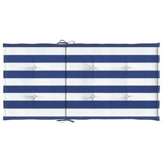 Stoelkussens 4 st lage rug gestreept stof wit en blauw 7