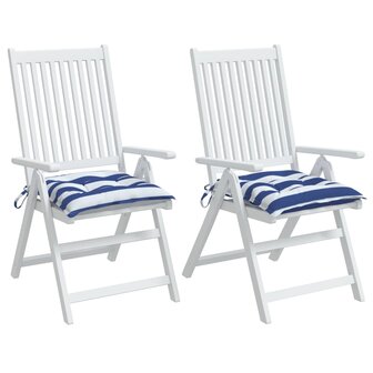 Stoelkussens 2 st 50x50x7 cm stof gestreept wit en blauw 4