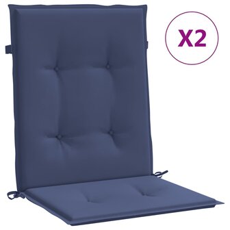 Stoelkussens 2 st lage rug stof marineblauw 2