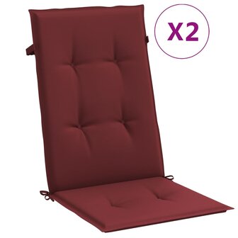 Stoelkussens 2 st hoge rug 120x50x4 cm stof gem&ecirc;leerd wijnrood 2