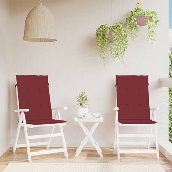 Stoelkussens 2 st hoge rug 120x50x4 cm stof gem&ecirc;leerd wijnrood 4