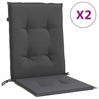 Stoelkussens 2 st lage rug 100x50x4 cm stof gem&ecirc;leerd antraciet 2