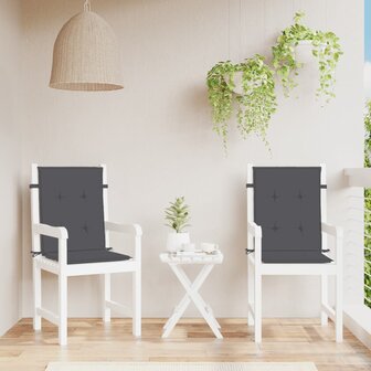 Stoelkussens 2 st lage rug 100x50x4 cm stof gem&ecirc;leerd antraciet 4