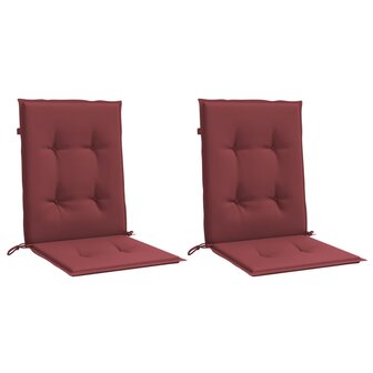 Stoelkussens 2 st lage rug 100x50x4 cm stof gem&ecirc;leerd wijnrood 3