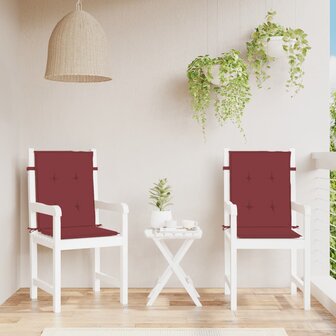 Stoelkussens 2 st lage rug 100x50x4 cm stof gem&ecirc;leerd wijnrood 4
