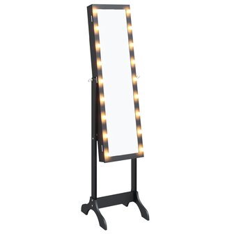 Spiegel vrijstaand met LED&amp;apos;s 34x37x146 cm zwart 2