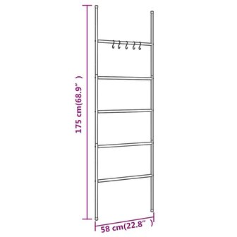 Handdoekenrek ladder met 5 lagen 58x175 cm ijzer zwart 6