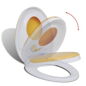 Toiletbril voor volwassenen/kinderen soft-close wit en geel 1