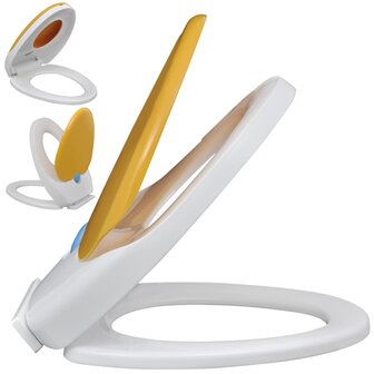 Toiletbril voor volwassenen/kinderen soft-close wit en geel 3
