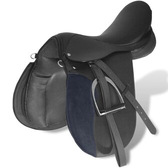 Echt lederen paardrijzadel 16&quot; 14 cm (5-in-1 set, zwart) 2