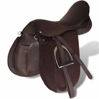Echt lederen paardrijzadel 17,5&quot; 18 cm (5-in-1 set, bruin) 2
