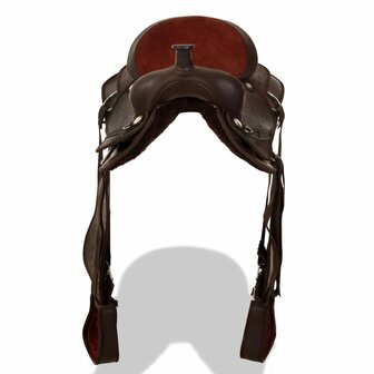 Western zadel, hoofdstel en borstriem 17&quot; echt leer bruin 5
