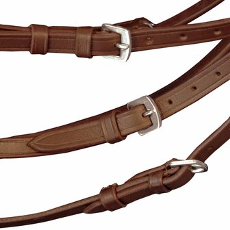 Hoofdstel leer met gecombineerde neusriem, teugels en bit bruin pony 3
