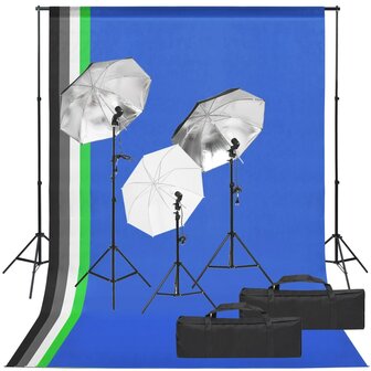 Fotostudioset met verlichtingsset en achtergrond 1