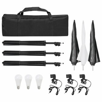Fotostudioset met verlichtingsset en achtergrond 9