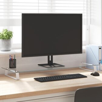 Monitorstandaard 100x35x8 cm gehard glas en metaal wit 1