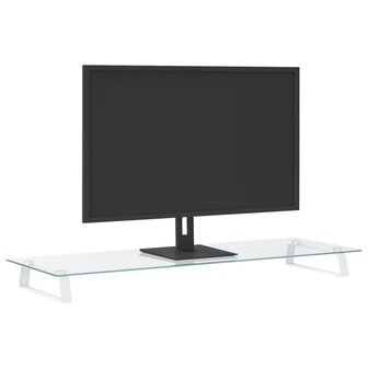 Monitorstandaard 100x35x8 cm gehard glas en metaal wit 3